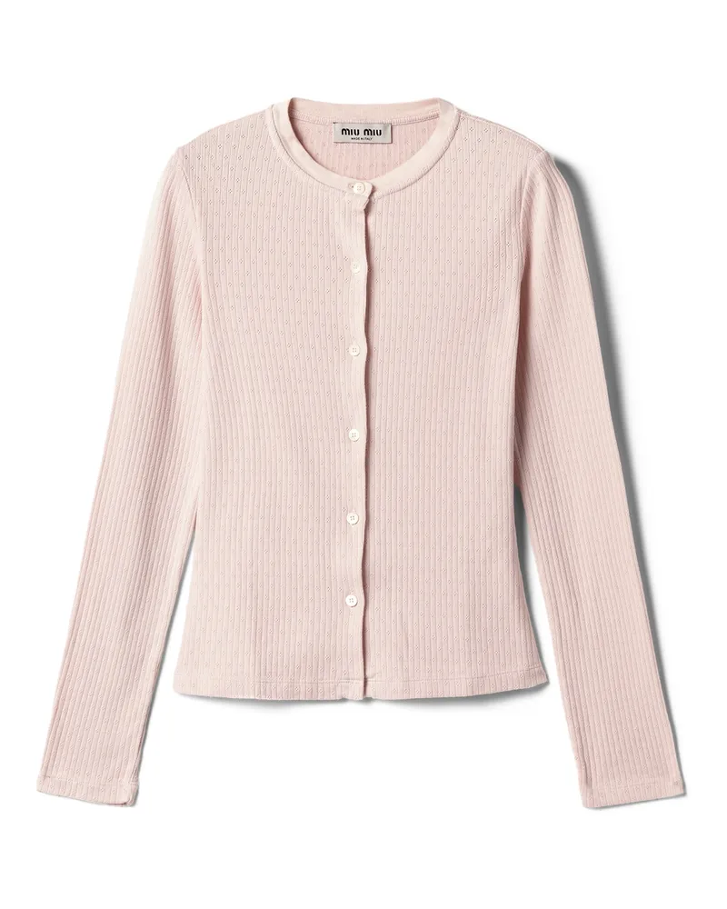 Miu Miu Strickjacke Aus Pointelle-baumwolle, Damen, Alabasterrosa, Größe Alabasterrosa
