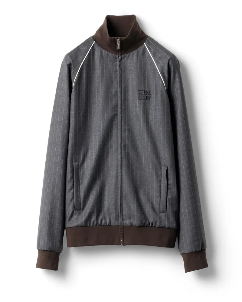 Miu Miu Blousonjacke Mit Reißverschluss Und Nadelstreifen, Damen, Schiefergrau, Größe Schiefergrau