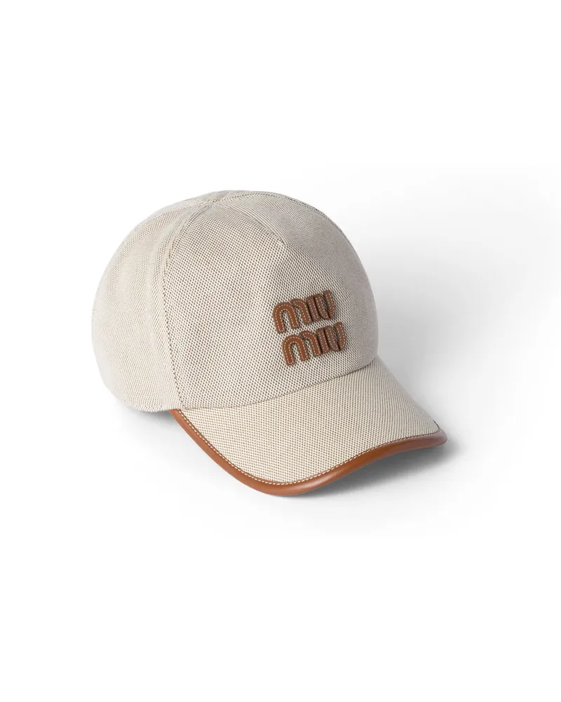 Miu Miu Baseballkappe Aus Canvas Und Leder, Damen, Beige/brandy, Größe Beige