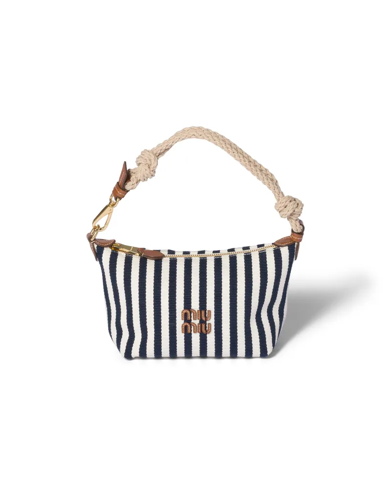 Miu Miu Pouch Aus Baumwolle Und Leder, Damen, Blau/cognac Blau