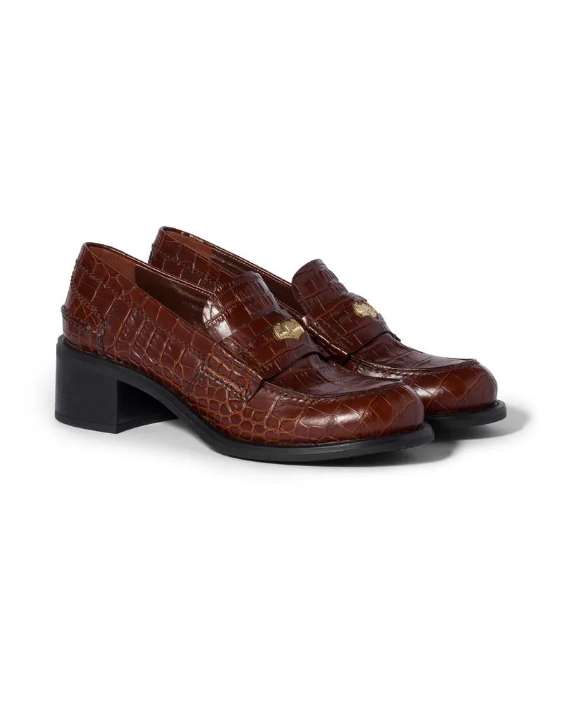 Miu Miu Loafer Aus Geprägtem Leder Mit Krokodilleffekt , Damen, Eiche, Größe Eiche