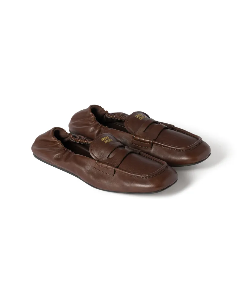 Miu Miu Ruches Loafer Aus Nappa-leder, Damen, Bruyère-holz, Größe Bruyère-holz