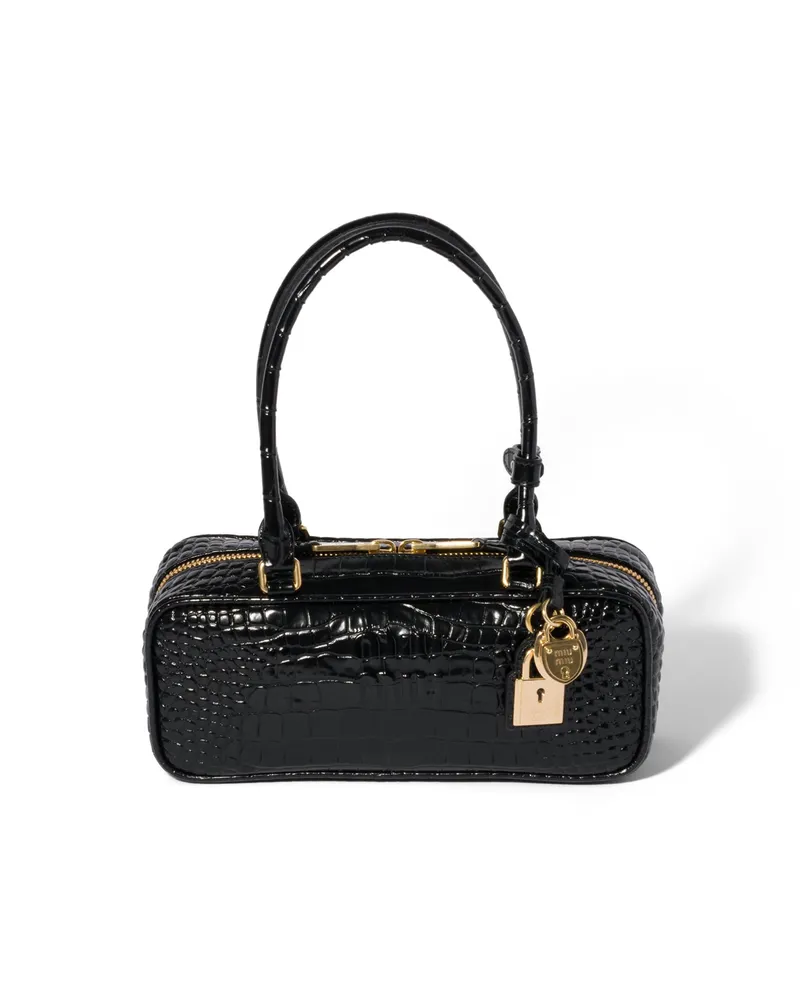 Miu Miu Beau Tasche Aus Kroko-geprägtem Leder, Damen, Schwarz Schwarz