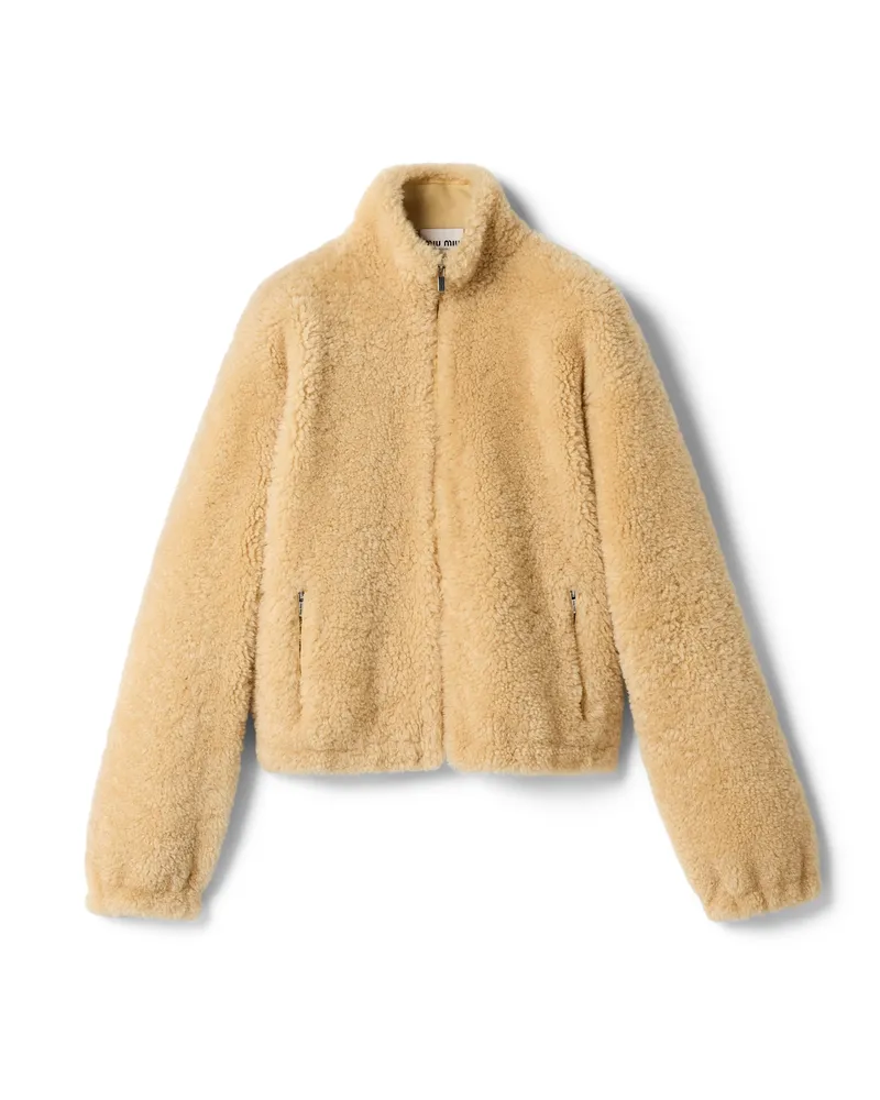 Miu Miu Blousonjacke Aus Lammfell, Damen, Vanille, Größe Vanille