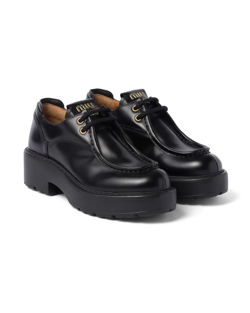 Miu Miu Schnürschuhe Aus Leder, Damen, Schwarz, Größe Schwarz