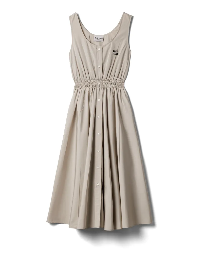 Miu Miu Kleid Aus Popeline, Damen, Kalkstein, Größe Kalkstein