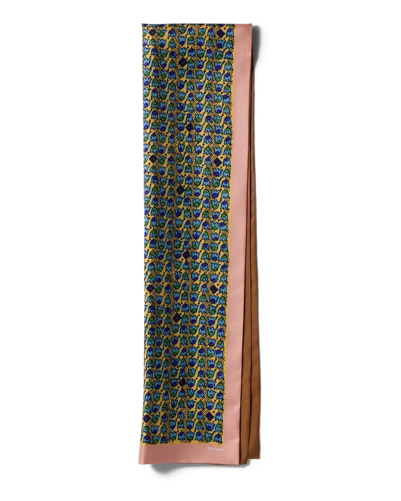 Miu Miu Bedruckter Schal Aus Twill, Damen, Gelb/türkis Gelb