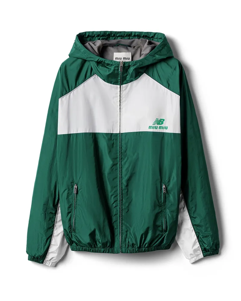 Miu Miu Kapuzenjacke Aus Technischem Popeline, Damen, Grün/weiss, Größe Grün