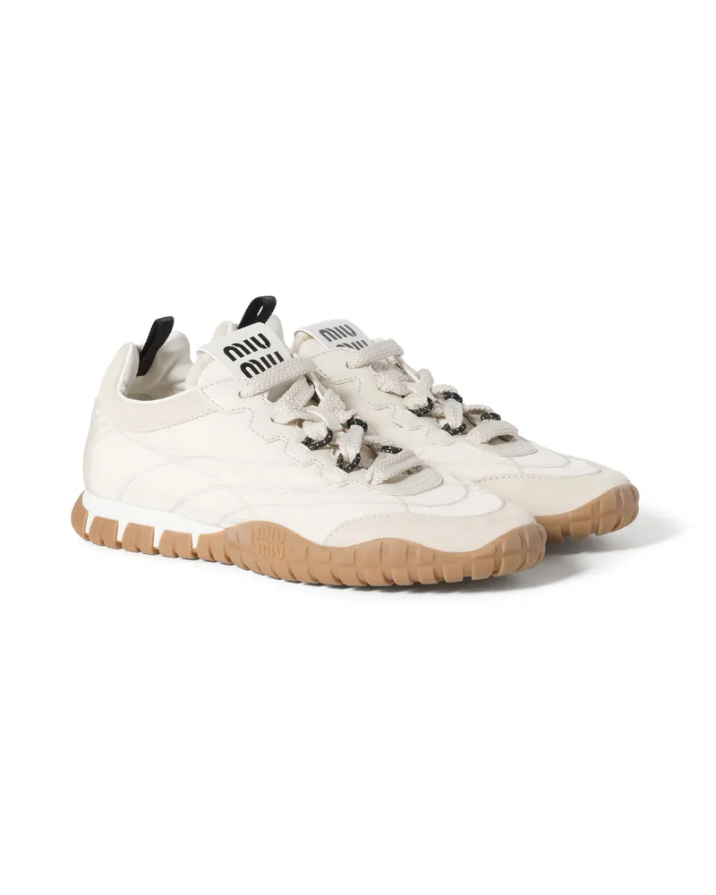 Miu Miu Tyre Sneakers Aus Funktionsgewebe Und Wildleder, Damen, Elfenbein, Größe Elfenbein