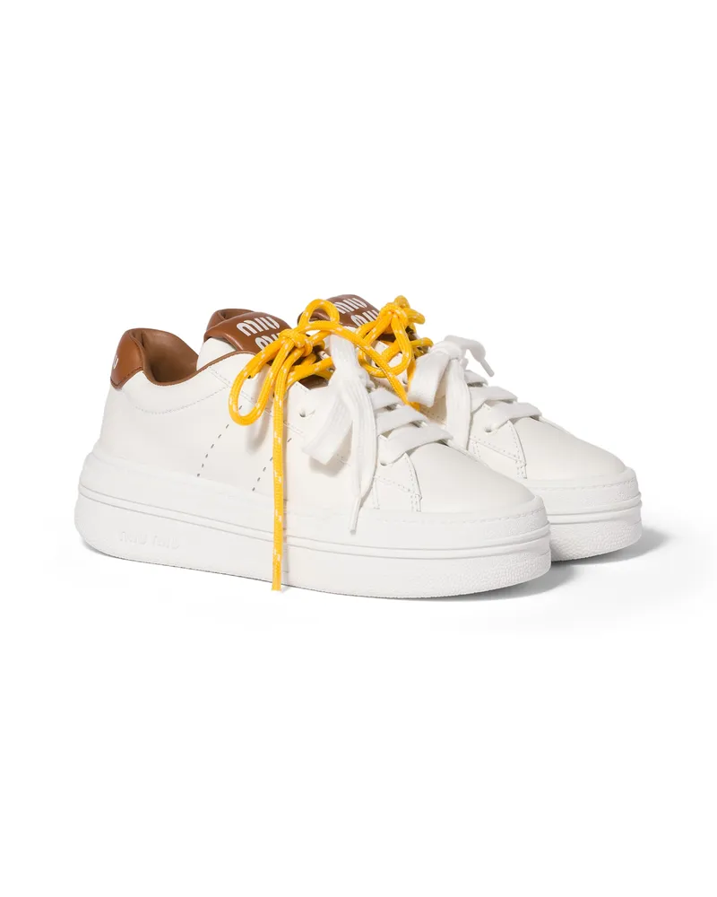 Miu Miu Sneaker Aus Leder , Damen, Weiß/cognac, Größe Weiß