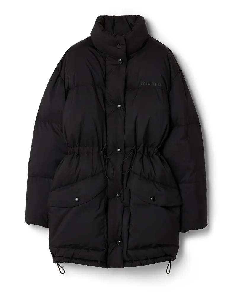 Miu Miu Lange Daunenjacke Aus Technischem Pongé, Damen, Schwarz, Größe Schwarz