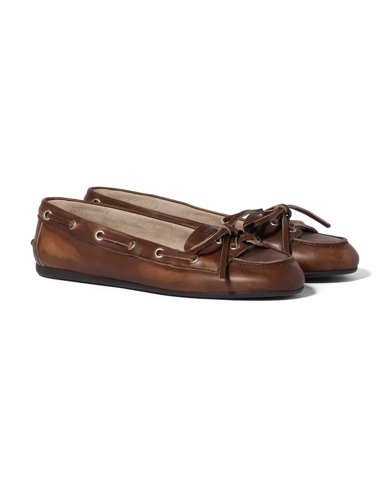 Miu Miu Deck-loafer Aus Leder, Damen, Sienna, Größe Sienna