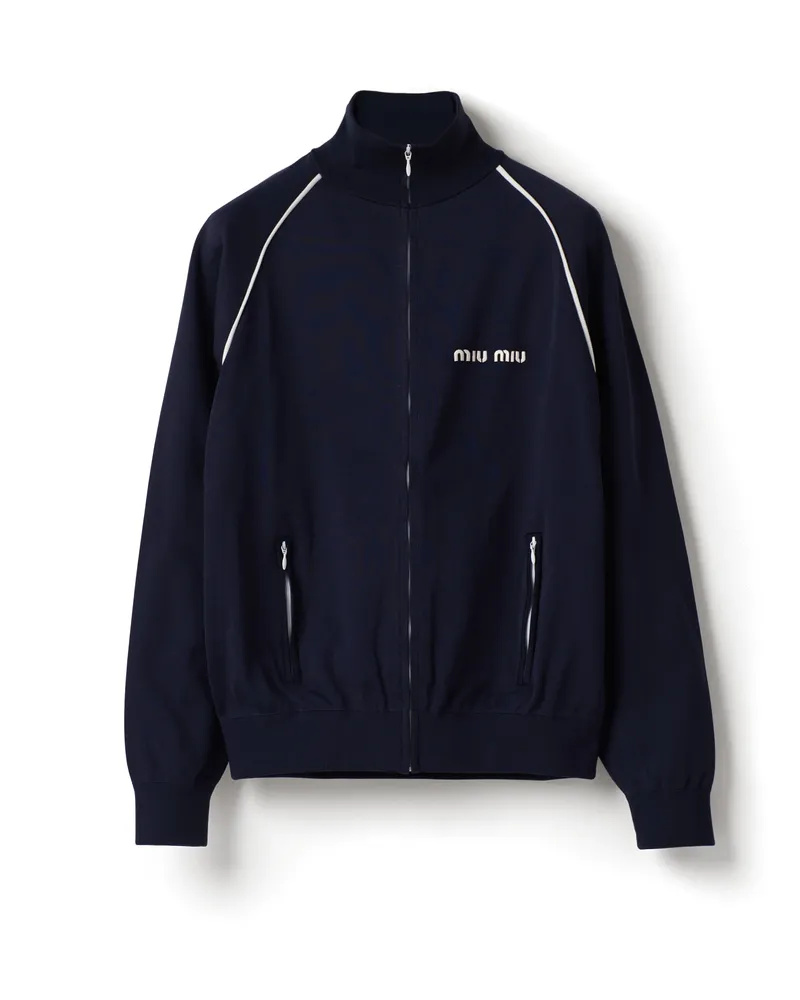 Miu Miu Sweatshirt Aus Technischem Garn, Damen, Blau, Größe Blau