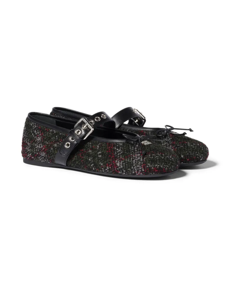 Miu Miu Ballerinas Aus Kariertem Tweed, Damen, Lodengrün, Größe Lodengrün