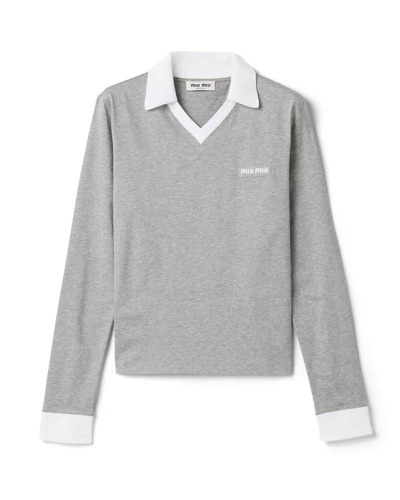 Miu Miu Poloshirt Aus Jersey, Damen, Grau/weiß, Größe Grau
