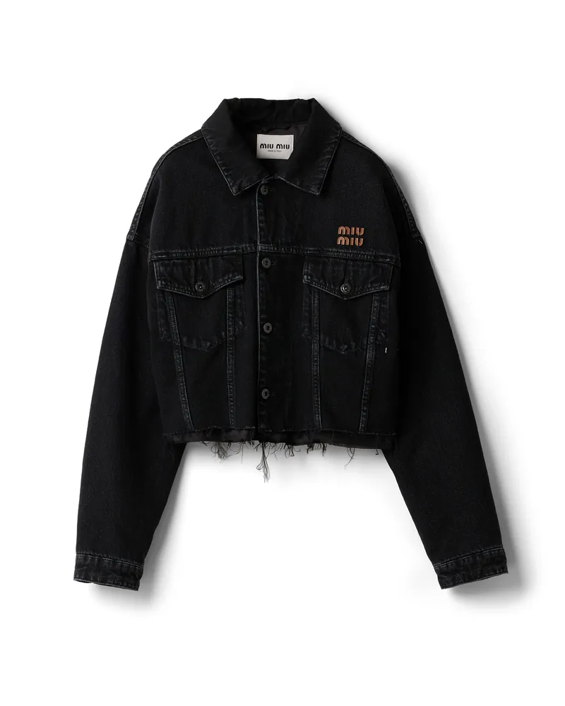 Miu Miu Jacke Aus Schwarzem Denim, Damen, Schwarz, Größe Schwarz