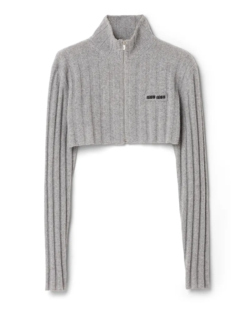 Miu Miu Kurze Strickjacke Aus Wolle Und Kaschmir, Damen, Grau, Größe Grau