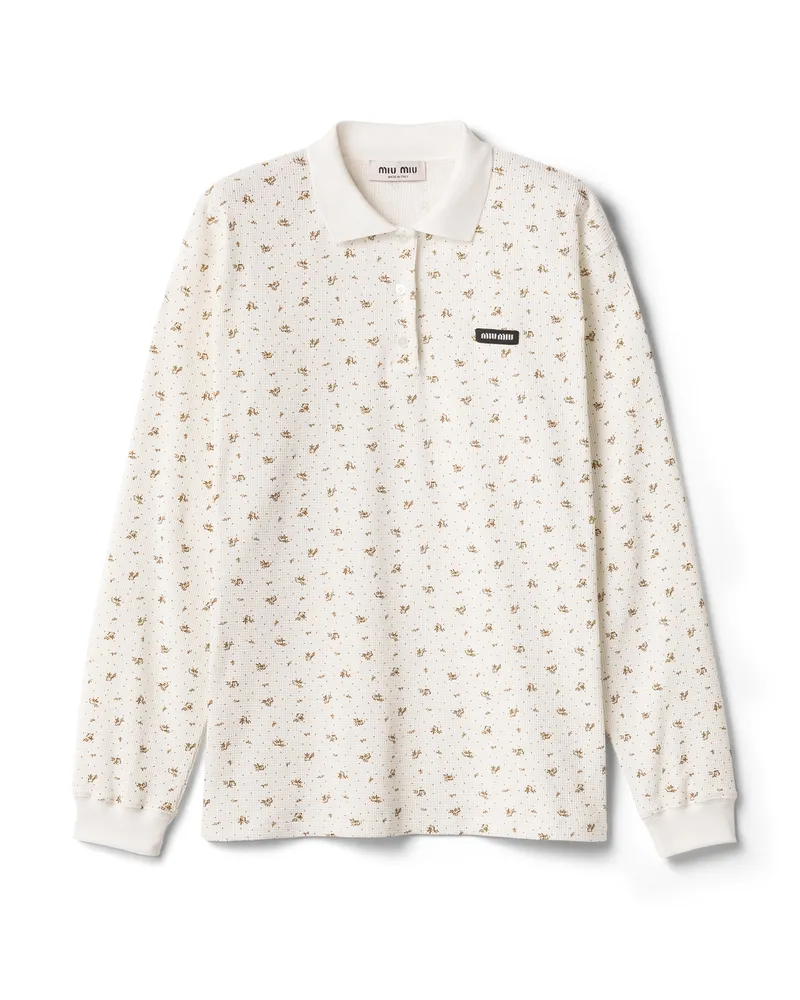 Miu Miu Poloshirt Aus Baumwolle, Damen, White/cocoa Brown, Größe White