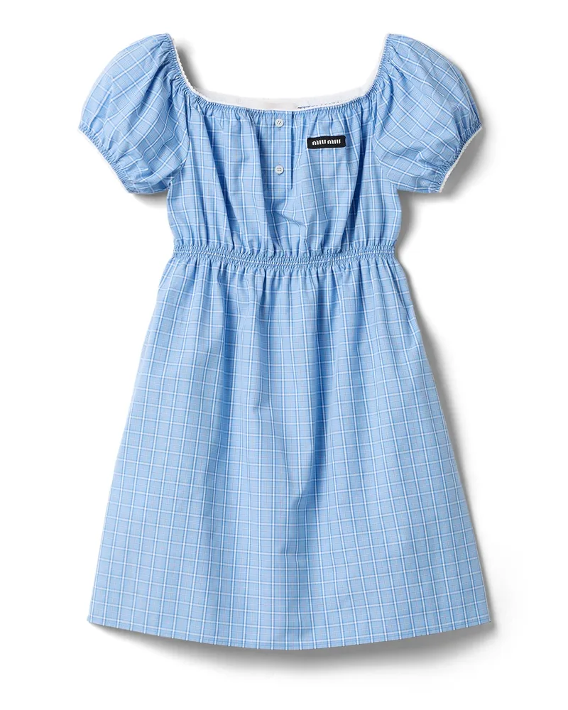 Miu Miu Kariertes Minikleid Aus Popeline, Damen, Hellblau, Größe Hellblau