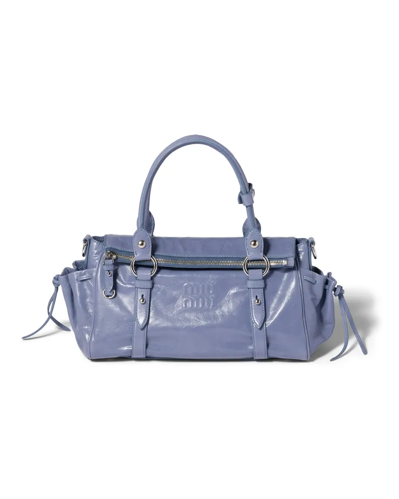 Miu Miu Handtasche Aus Glänzendem Leder, Damen, Aviation/blau Aviation