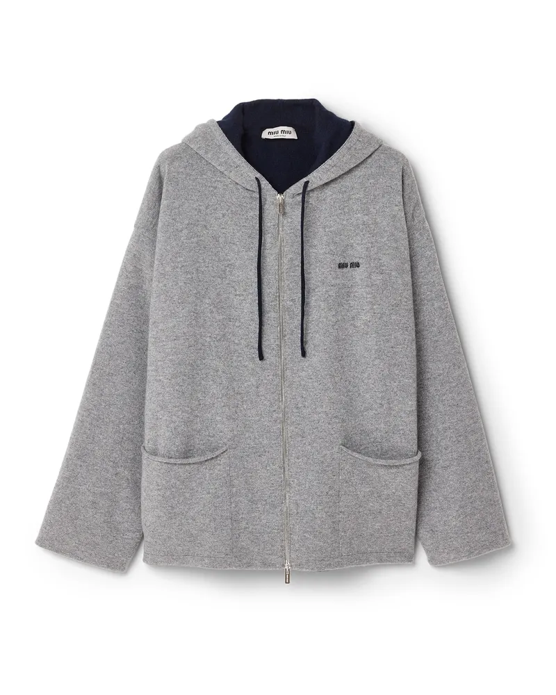 Miu Miu Strickjacke Aus Kaschmir Mit Kapuze, Damen, Grau+blau, Größe Grau+blau