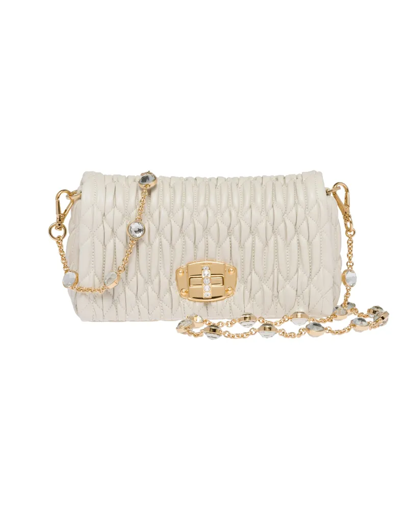 Miu Miu Miu Crystal Mini Bag Aus Nappa-leder Mit Kristallen, Damen, Weiss Weiss