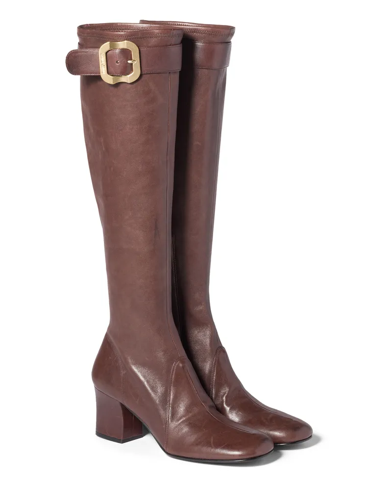 Miu Miu Stiefel Aus Nappa-leder Mit Schließe, Damen, Dunkelbraun, Größe Dunkelbraun