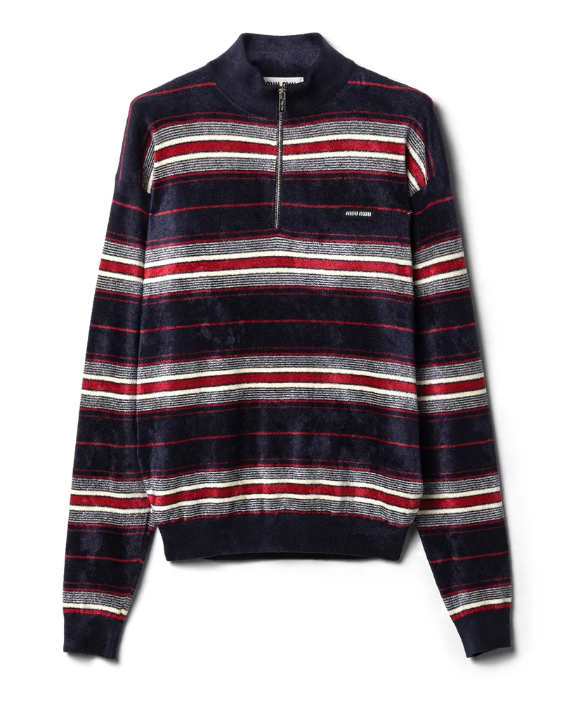 Miu Miu Chenille-pullover Mit Halbreißverschluss, Damen, Blau, Größe Blau