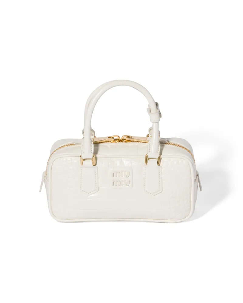 Miu Miu Arcadie Tasche Aus Kroko-geprägtem Leder, Damen, Weiss Weiss