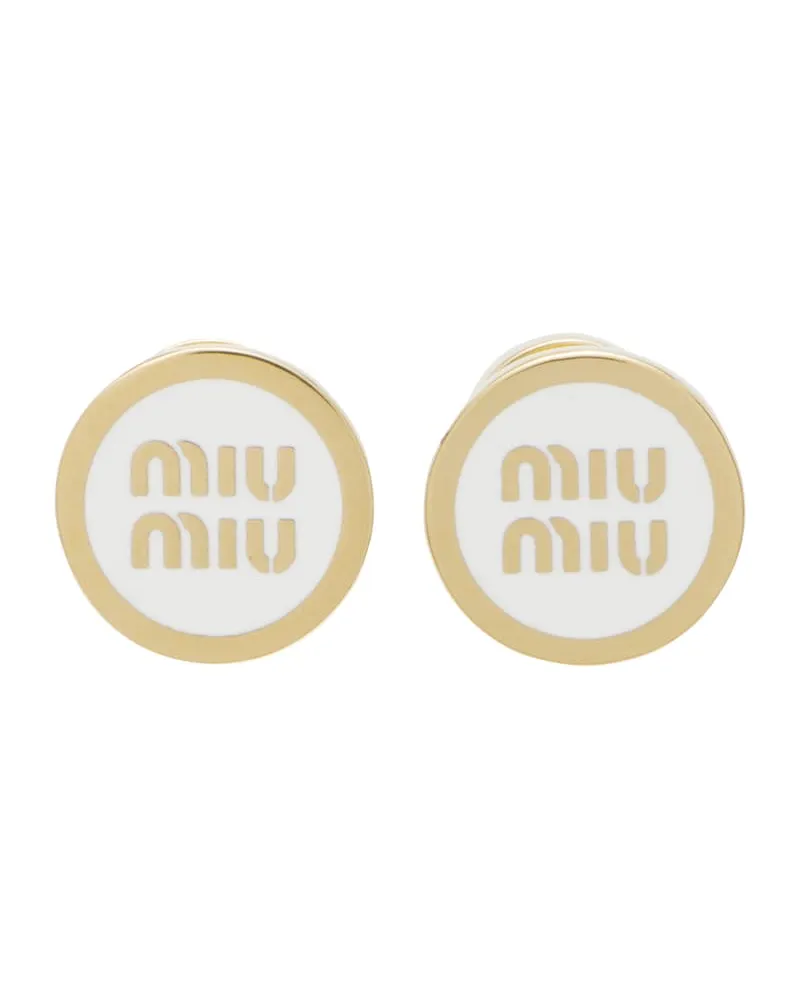 Miu Miu Ohrringe Aus Emailliertem Metall, Damen, Weiss Weiss