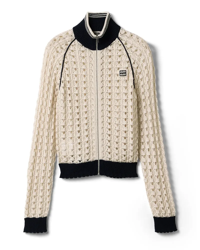 Miu Miu Strickjacke Aus Baumwolle Mit Reißverschluss, Damen, Natur, Größe Natur