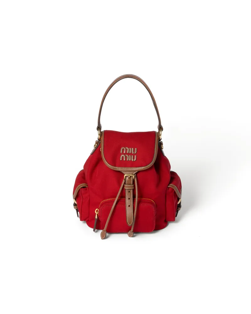 Miu Miu Rucksack Aus Canvas Und Leder, Damen, Rot/brandy Rot