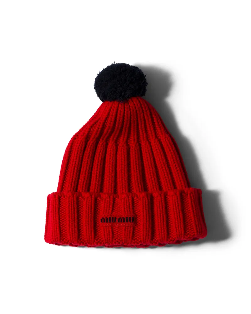 Miu Miu Strickmütze Aus Kaschmir, Damen, Rot/blau, Größe Rot