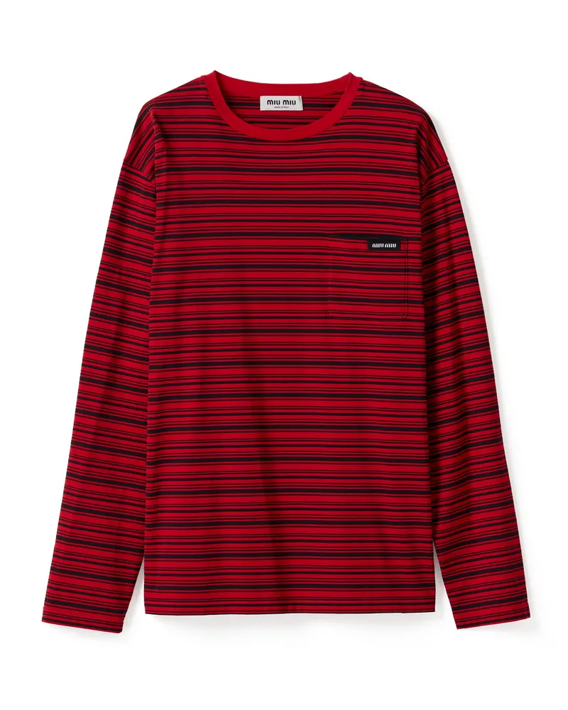Miu Miu Langärmliges T-shirt Aus Baumwolljersey, Damen, Rot/schwarz, Größe Rot