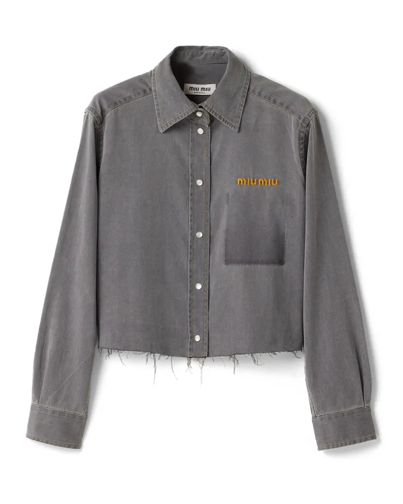 Miu Miu Kurzes Hemd Aus Chambray, Damen, Grau, Größe Grau