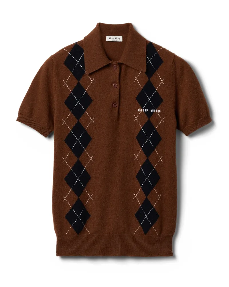 Miu Miu Poloshirt Aus Kaschmirstrick, Damen, Tabak, Größe Tabak