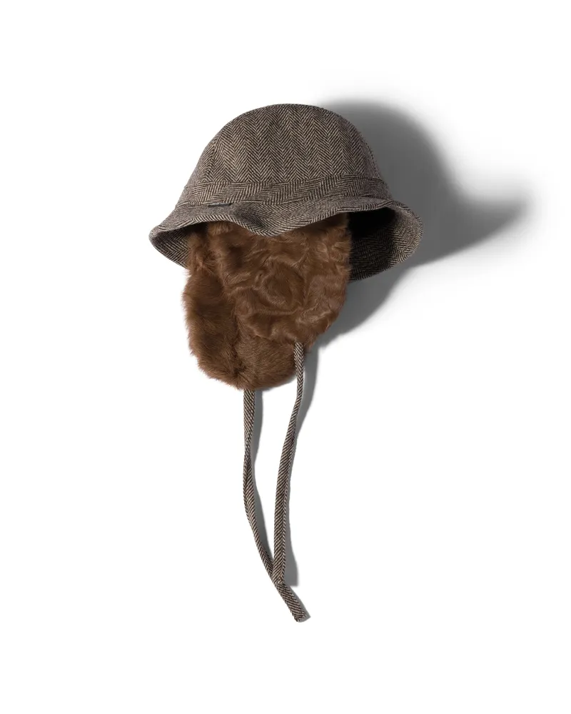 Miu Miu Hut Aus Wolle Und Chekiang, Damen, Sand/zigarrenbraun, Größe Sand