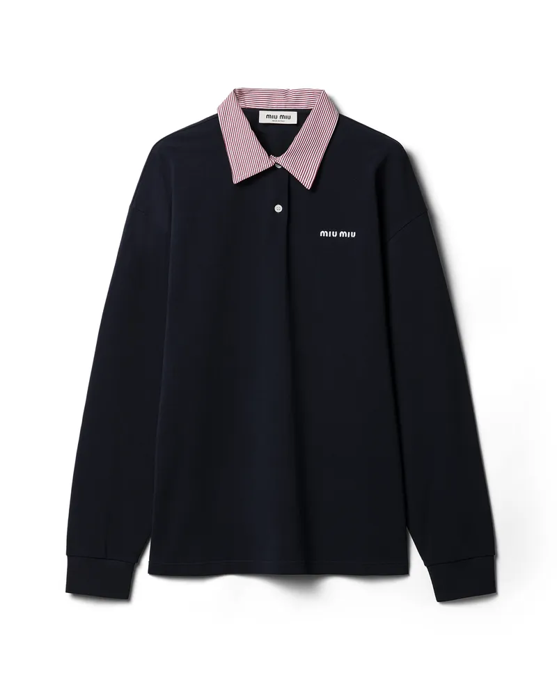Miu Miu Poloshirt Aus Baumwoll-piqué, Damen, Blau, Größe Blau
