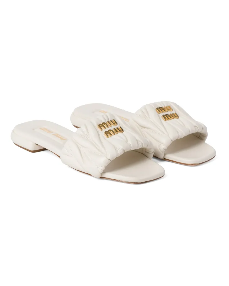 Miu Miu Pantoletten Aus Matelassé-nappaleder, Damen, Weiss, Größe Weiss