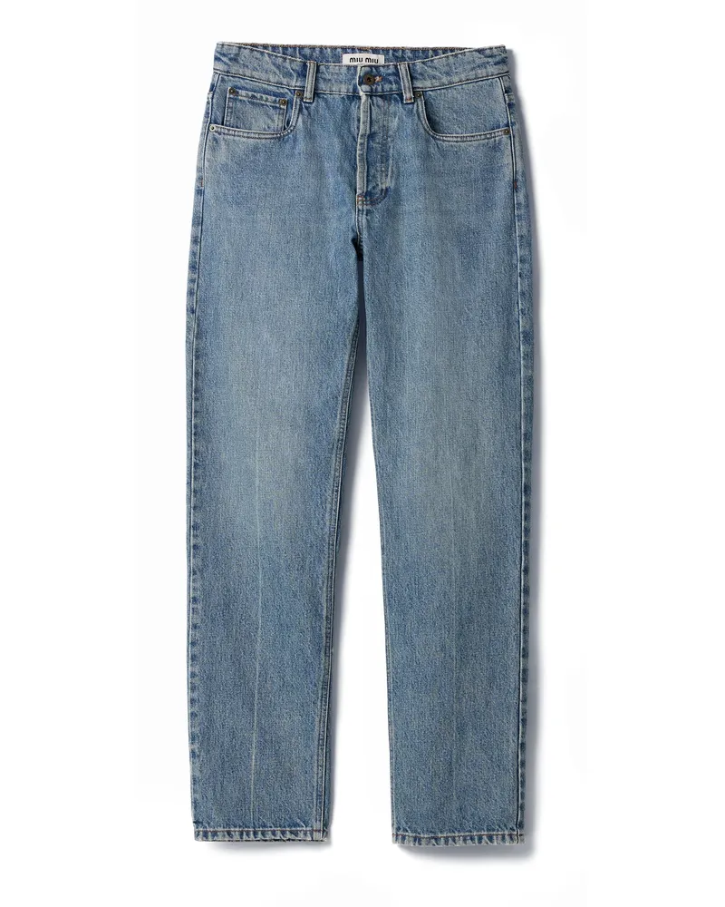 Miu Miu Five-pocket-jeans Aus Denim Und Popeline, Damen, Saphirblau, Größe Saphirblau