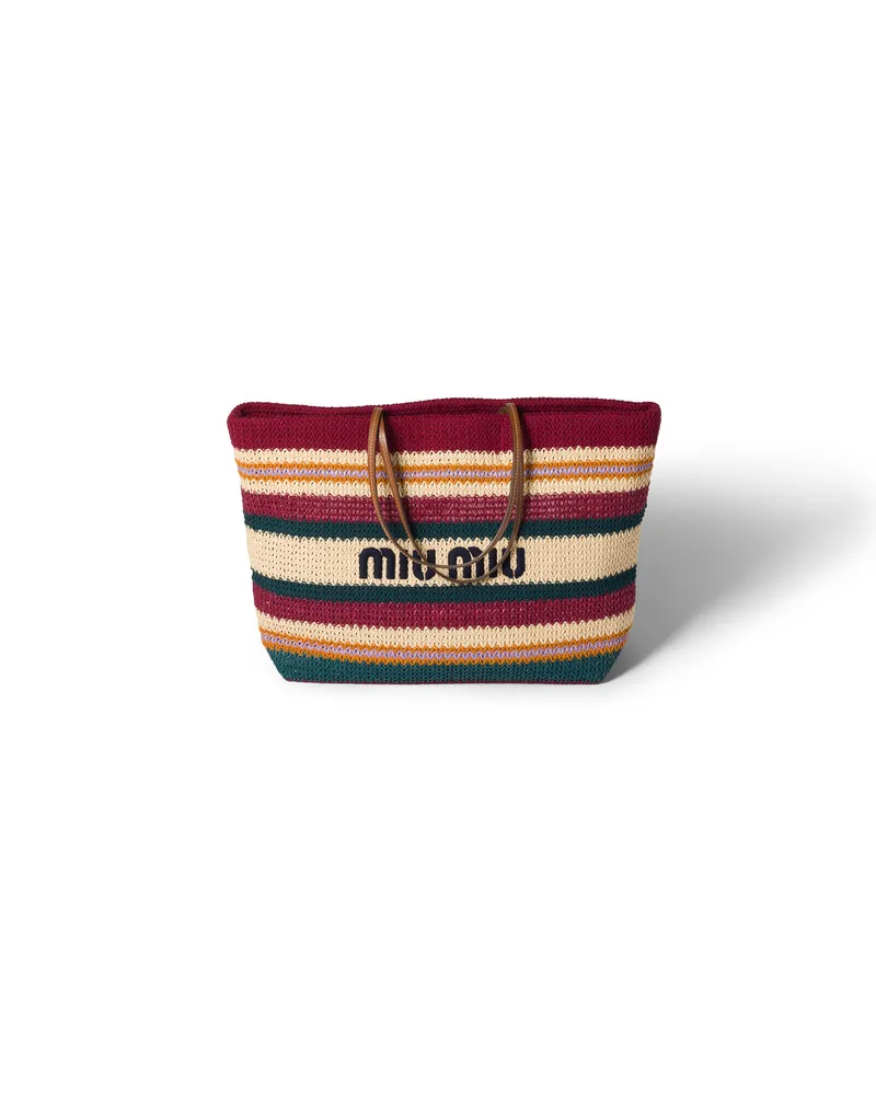 Miu Miu Tote Bag In Raphiabast-optik, Damen, Bordeaux/blaugrün/natur Bordeaux