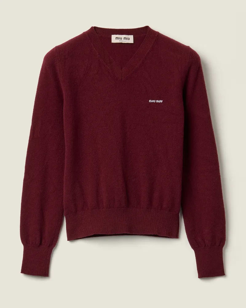 Miu Miu Strickjacke Aus Wolle Mit V-ausschnitt, Damen, Amaranthrot, Größe Amaranthrot