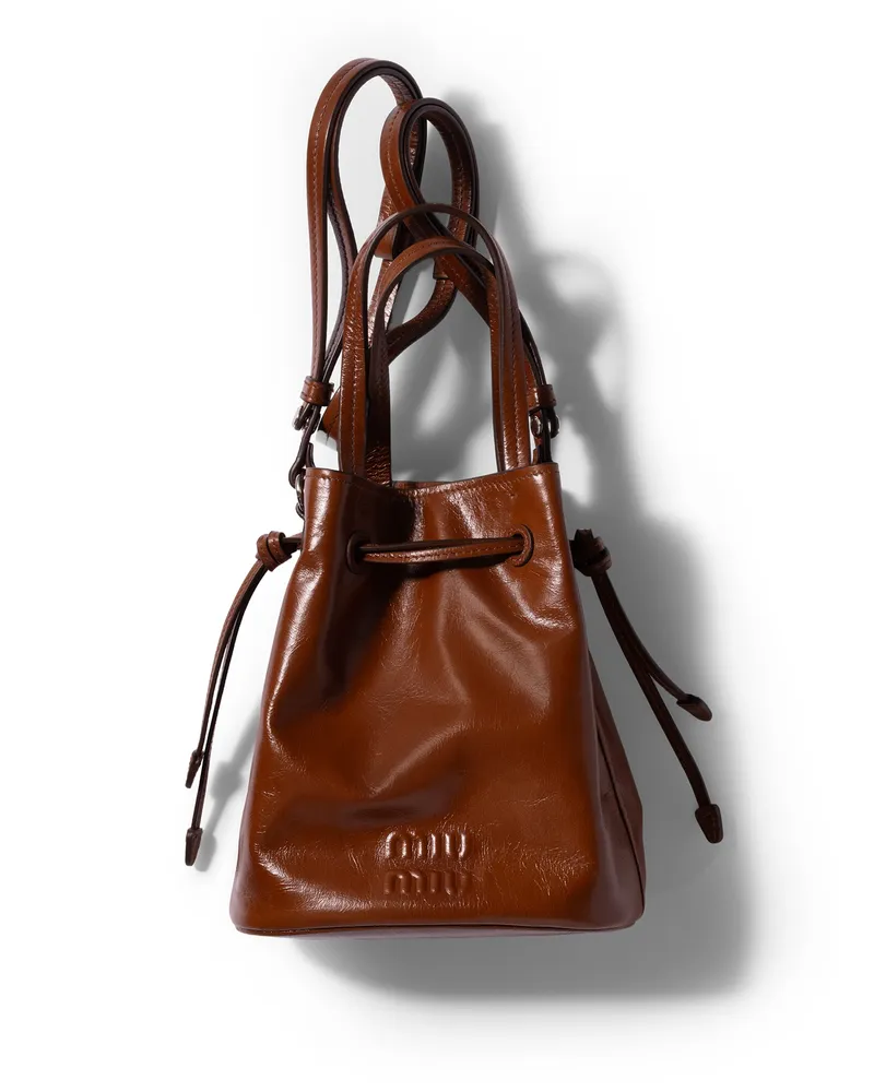 Miu Miu Pouch Aus Glänzendem Leder, Damen, Palisander Palisander