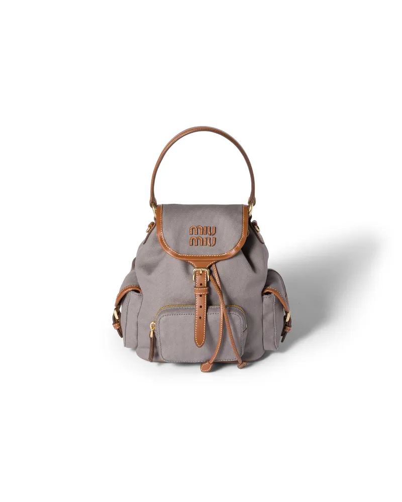 Miu Miu Rucksack Aus Canvas Und Leder, Damen, Aluminium/brandy Aluminium