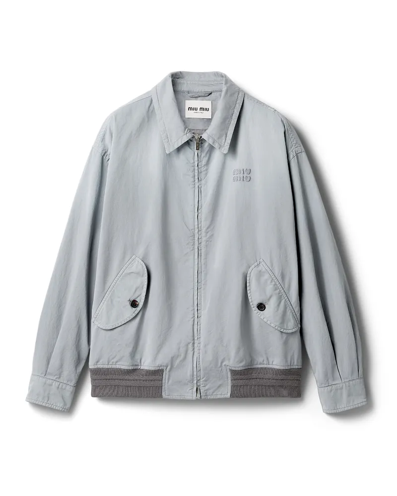 Miu Miu Blousonjacke Aus Old Twill, Damen, Stahlgrau, Größe Stahlgrau