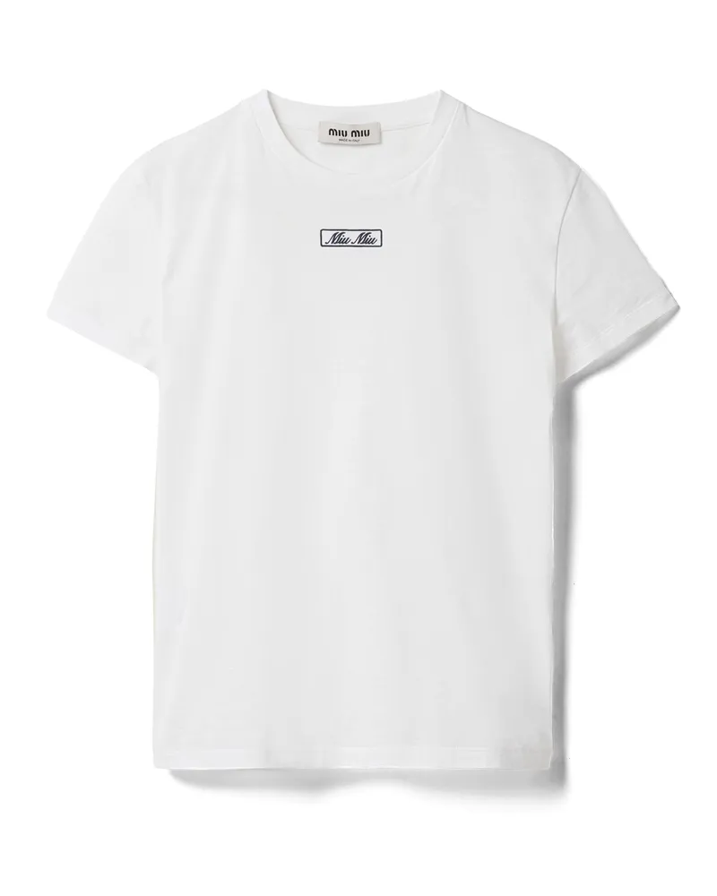 Miu Miu Besticktes T-shirt Aus Baumwolljersey, Damen, Weiss, Größe Weiss