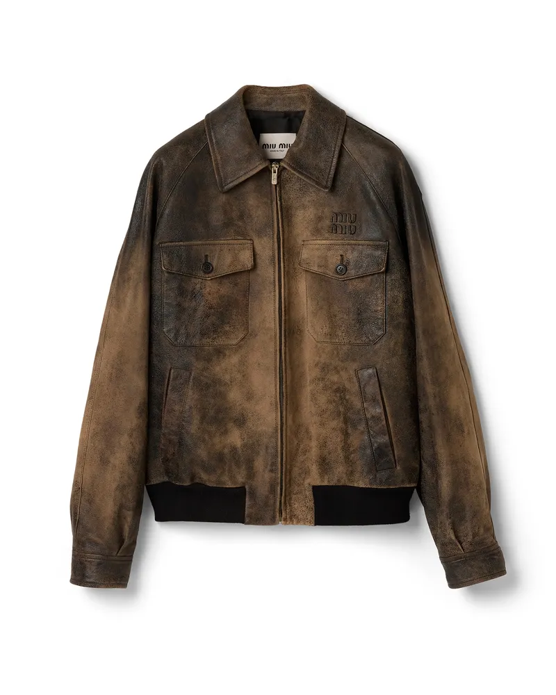 Miu Miu Jacke Aus Gewachstem Wildleder, Damen, Schwarz, Größe Schwarz