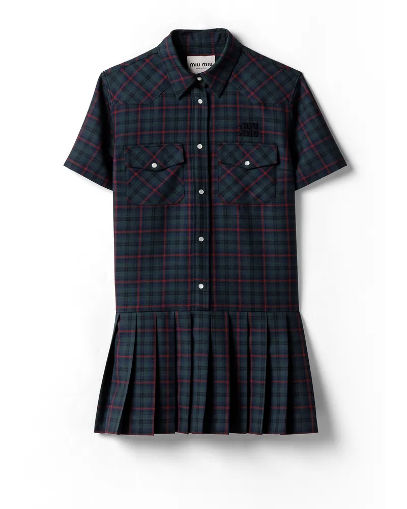 Miu Miu Kariertes Minikleid Mit Falten, Damen, Blau/grün, Größe Blau