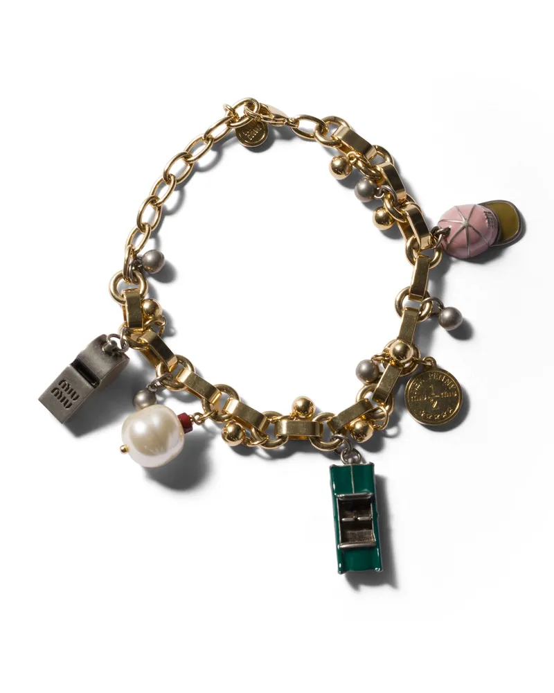 Miu Miu Armband Mit Anhänger Aus Metall , Damen, Gold/mehrfarbig Gold