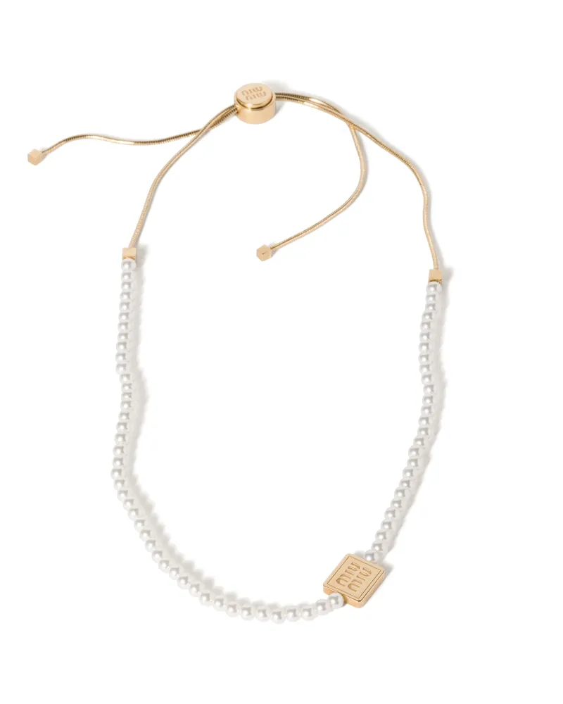 Miu Miu Choker Aus Perlen Und Metall, Damen, Gold/cremeweiss Gold